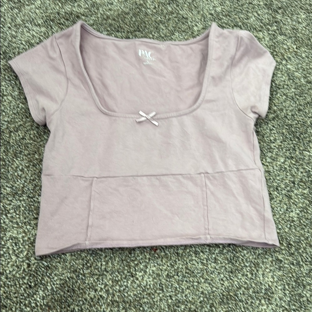 PacSun Cream Cap Sleeve Crop Blouse with Tie Front